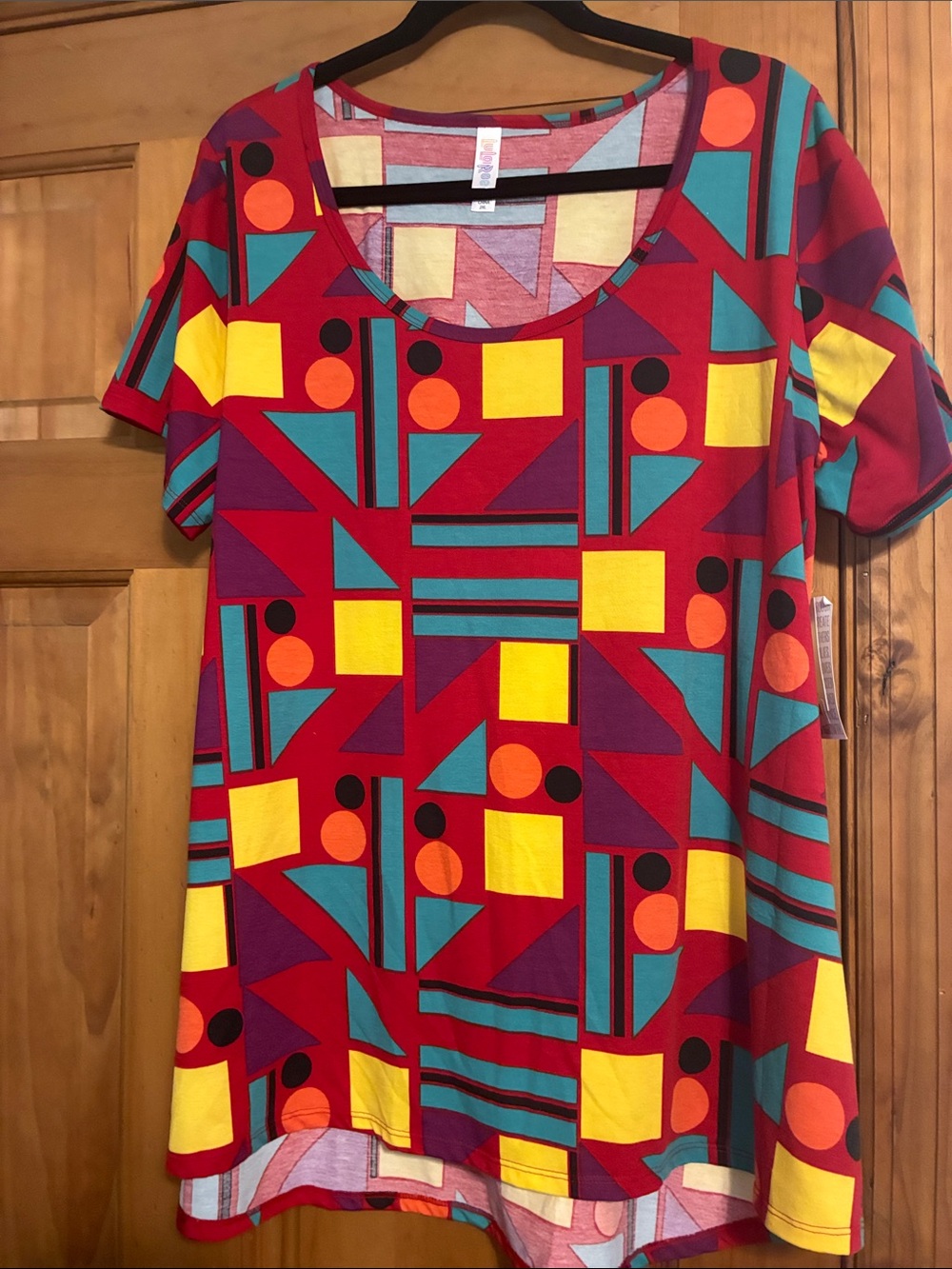 Geometric Print Short Sleeve Women's shirt - Red
